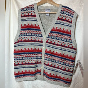 NEW VTG Koret Sweater Vest 3D Woven Women’s Petite M Red Blue Cottagecore Granny